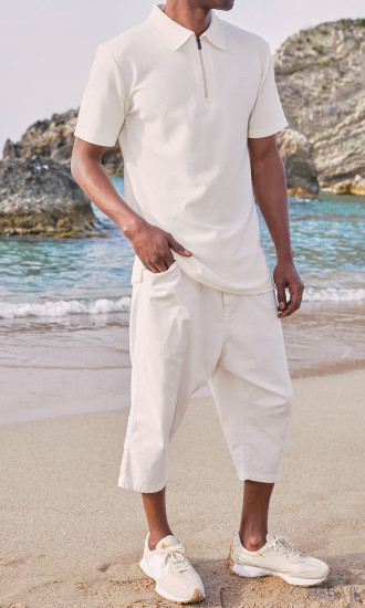 POLO ZIP KETEN ECRU