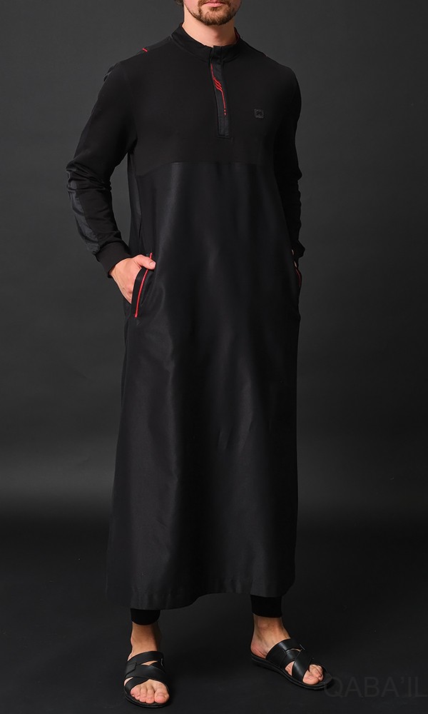 Qamis Long SUBTIL Noir/Rouge