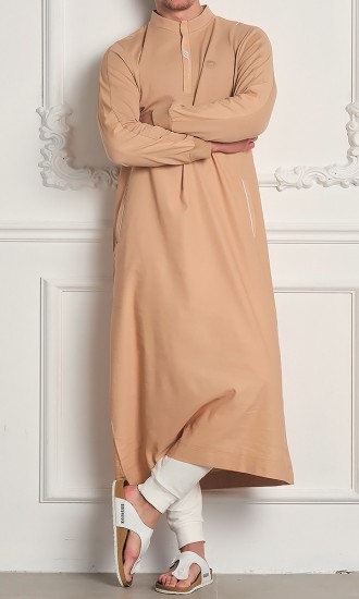 Qamis Long SUBTIL Beige/Blanc