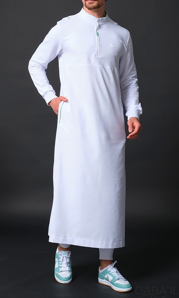 Qamis Long SUBTIL Blanc / Vert